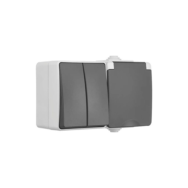ION Industries Stopcontact met schakelaar voor buiten | ION Industries (Randaarde, Serie, Horizontaal, IP54, 150 x 65 x 53mm, Mat Grijs) 66.944.72 K100100526 - 3