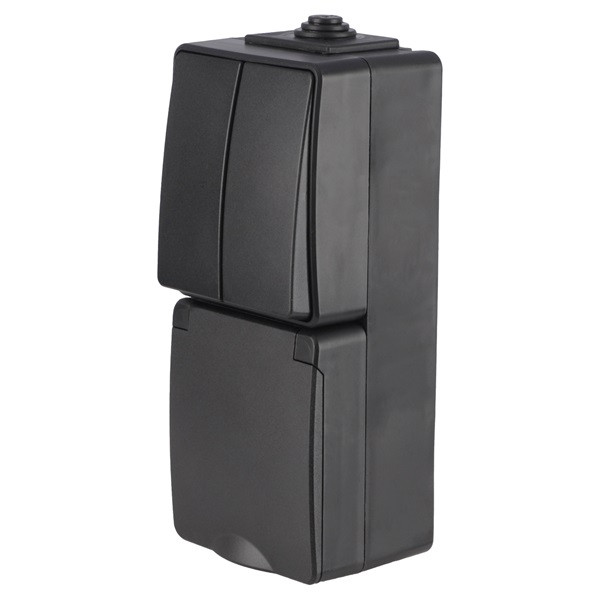 ION Industries Stopcontact met schakelaar voor buiten | ION Industries (Randaarde, Serie, Verticaal, IP54, 150 x 65 x 53 mm, Mat Zwart) 66.946.71 K100100535 - 3