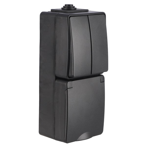 ION Industries Stopcontact met schakelaar voor buiten | ION Industries (Randaarde, Serie, Verticaal, IP54, 150 x 65 x 53 mm, Mat Zwart) 66.946.71 K100100535 - 1