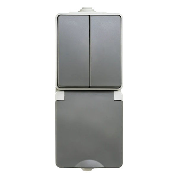 ION Industries Stopcontact met schakelaar voor buiten | ION Industries (Randaarde, Serie, Verticaal, IP54, 65 x 150 x 53mm, Mat Grijs) 66.944.71 K100100525 - 1