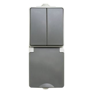 ION Industries Stopcontact met schakelaar voor buiten | ION Industries (Randaarde, Serie, Verticaal, IP54, 65 x 150 x 53mm, Mat Grijs) 66.944.71 K100100525 - 1