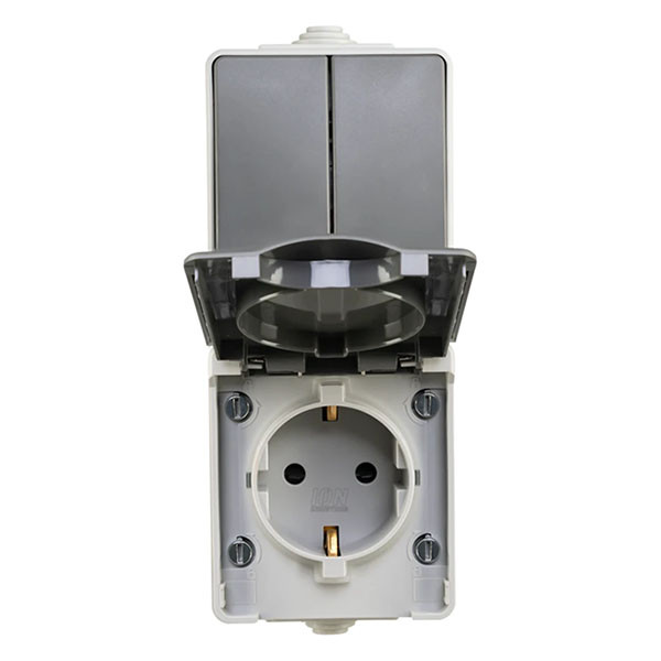 ION Industries Stopcontact met schakelaar voor buiten | ION Industries (Randaarde, Serie, Verticaal, IP54, 65 x 150 x 53mm, Mat Grijs) 66.944.71 K100100525 - 2