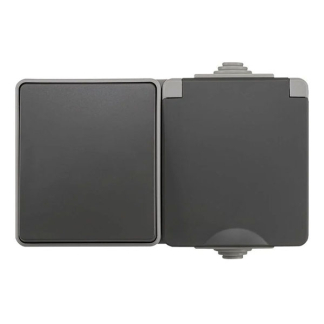 ION Industries Stopcontact met schakelaar voor buiten | ION Industries (Randaarde, Wissel, Horizontaal, IP54, 150 x 65 x 53mm, Mat Grijs) 66.944.69 K100100524 - 1