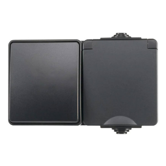 ION Industries Stopcontact met schakelaar voor buiten | ION Industries (Randaarde, Wissel, Horizontaal, IP54, Mat zwart) 66.946.69 K100100534