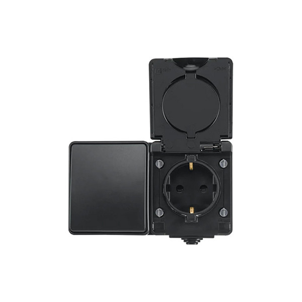 ION Industries Stopcontact met schakelaar voor buiten | ION Industries (Randaarde, Wissel, Horizontaal, IP54, Mat zwart) 66.946.69 K100100534 - 2