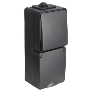 ION Industries Stopcontact met schakelaar voor buiten | ION Industries (Randaarde, Wissel, Verticaal, IP54, 65 x 150 x 53 mm, Mat Zwart) 66.946.68 K100100533 - 2