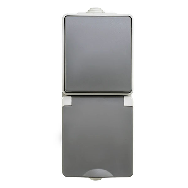 ION Industries Stopcontact met schakelaar voor buiten | ION Industries (Randaarde, Wissel, Verticaal, IP54, 65 x 150 x 53mm, Mat Grijs) 66.944.68 K100100523 - 1