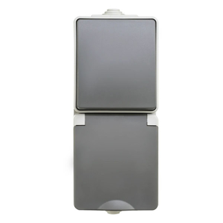 ION Industries Stopcontact met schakelaar voor buiten | ION Industries (Randaarde, Wissel, Verticaal, IP54, 65 x 150 x 53mm, Mat Grijs) 66.944.68 K100100523 - 1