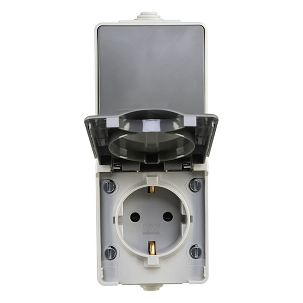ION Industries Stopcontact met schakelaar voor buiten | ION Industries (Randaarde, Wissel, Verticaal, IP54, 65 x 150 x 53mm, Mat Grijs) 66.944.68 K100100523 - 2