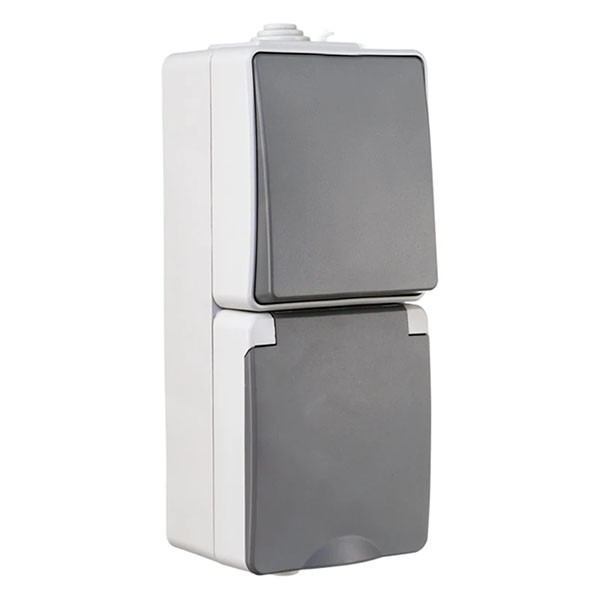 ION Industries Stopcontact met schakelaar voor buiten | ION Industries (Randaarde, Wissel, Verticaal, IP54, 65 x 150 x 53mm, Mat Grijs) 66.944.68 K100100523 - 3