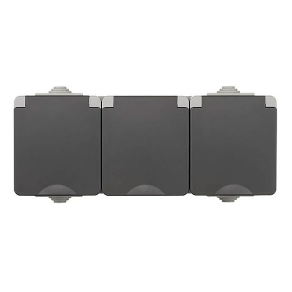 ION Industries Stopcontact voor buiten | ION Industries (3-voudig, Horizontaal, IP54, 190 x 65 x 53mm, Mat Grijs) 66.944.52 K100100522 - 1