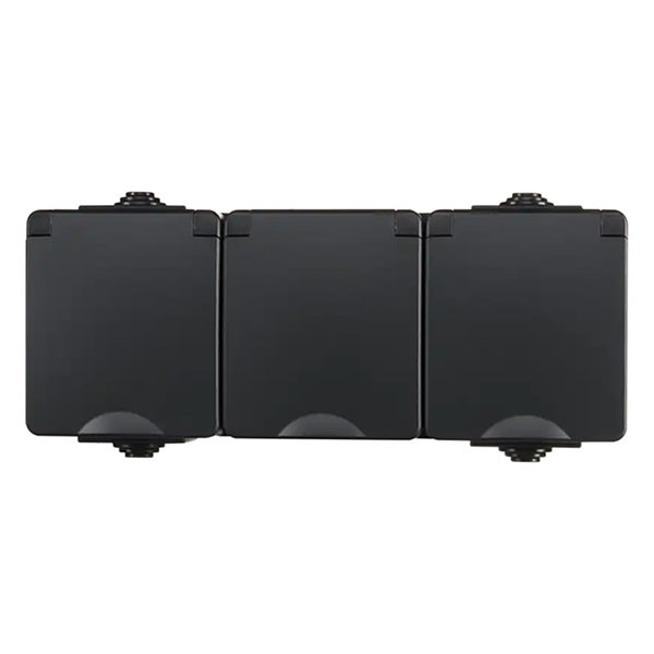 ION Industries Stopcontact voor buiten | ION Industries (3-voudig, Horizontaal, IP54, 190 x 65 x 53mm, Mat Zwart) 66.946.52 K100100532 - 1