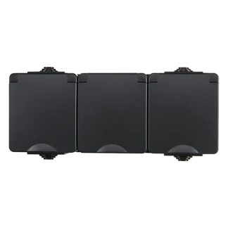 ION Industries Stopcontact voor buiten | ION Industries (3-voudig, Horizontaal, IP54, 190 x 65 x 53mm, Mat Zwart) 66.946.52 K100100532 - 1