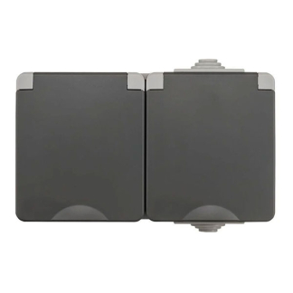 ION Industries Stopcontact voor buiten | ION Industries (Dubbel, Horizontaal, IP54, 150 x 65 x 53mm, Mat Grijs) 66.944.51 K100100521 - 1