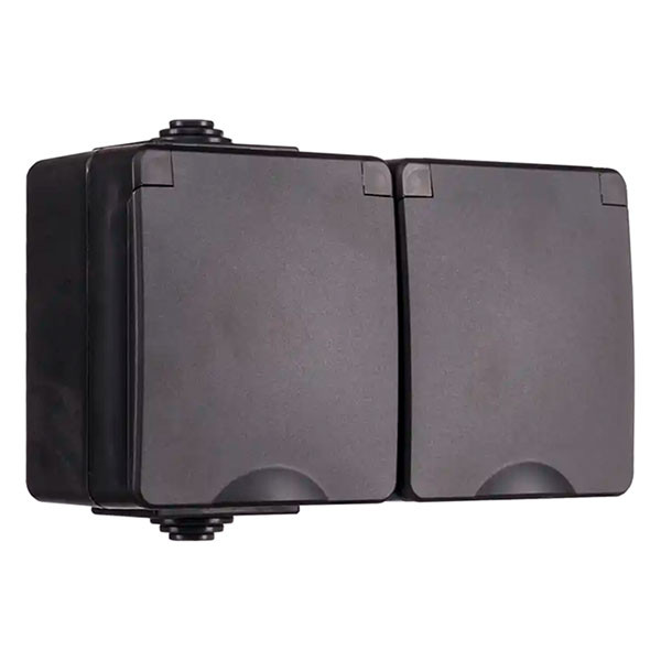 ION Industries Stopcontact voor buiten | ION Industries (Dubbel, Horizontaal, IP54, 150 x 65 x 53mm, Mat Zwart) 66.946.51 K100100531 - 2