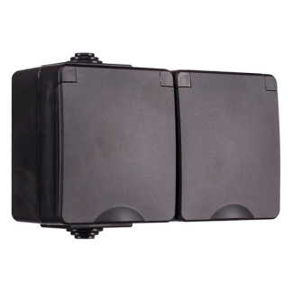 ION Industries Stopcontact voor buiten | ION Industries (Dubbel, Horizontaal, IP54, 150 x 65 x 53mm, Mat Zwart) 66.946.51 K100100531 - 2