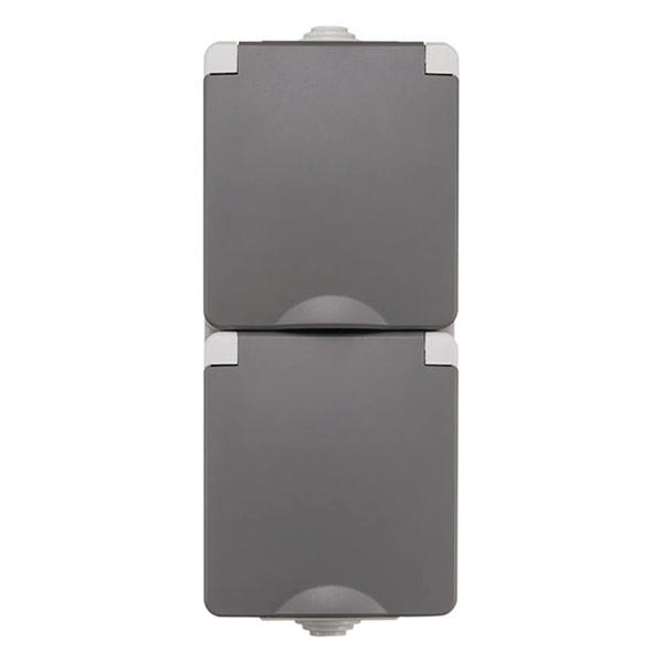 ION Industries Stopcontact voor buiten | ION Industries (Dubbel, Verticaal, IP54, 65 x 150 x 53mm, Mat Grijs) 66.944.50 K100100520 - 1