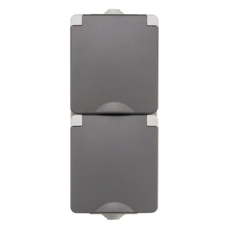 ION Industries Stopcontact voor buiten | ION Industries (Dubbel, Verticaal, IP54, 65 x 150 x 53mm, Mat Grijs) 66.944.50 K100100520 - 1