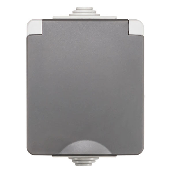 ION Industries Stopcontact voor buiten | ION Industries (Enkel, 16A, IP54, 75 x 65 x 53mm, Mat Grijs) 66.944.42 K100100519 - 1