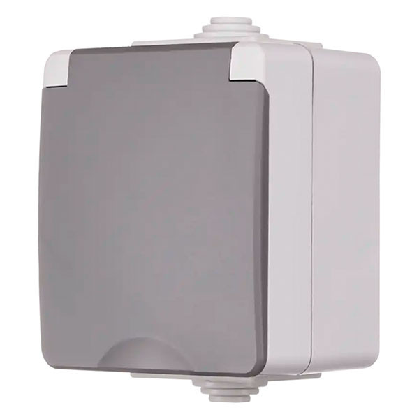 ION Industries Stopcontact voor buiten | ION Industries (Enkel, 16A, IP54, 75 x 65 x 53mm, Mat Grijs) 66.944.42 K100100519 - 2