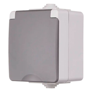 ION Industries Stopcontact voor buiten | ION Industries (Enkel, 16A, IP54, 75 x 65 x 53mm, Mat Grijs) 66.944.42 K100100519 - 2