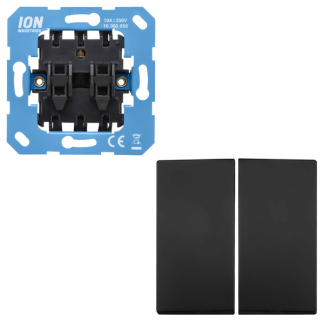 ION Industries Wissel/wisselschakelaar met lichtknop | ION Industries | E1 (Basiselement + Bedieningswip, Inbouw, Zwart)  K180108100 - 1