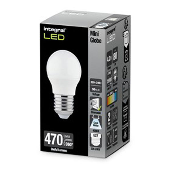 Integral Led lamp E27 | Kogel | Integral (4.9W, 470lm, 4000K, Dimbaar) ILGOLFE27DE090 K170204060 - 2