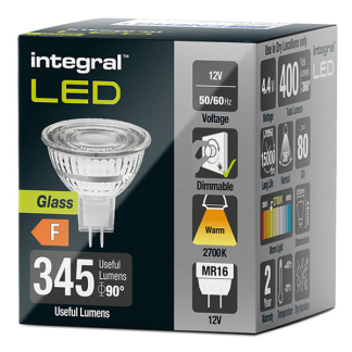 Integral Led spot GU5.3 | Integral (3.4W, 380lm, 2700K, Dimbaar) ILMR16DC047 ILMR16DC060 K170203980 - 2