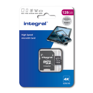 Integral Micro SDXC kaart met adapter | Integral | 128 GB (Class 10) INMSDX128G-100V30 K170302155 - 2