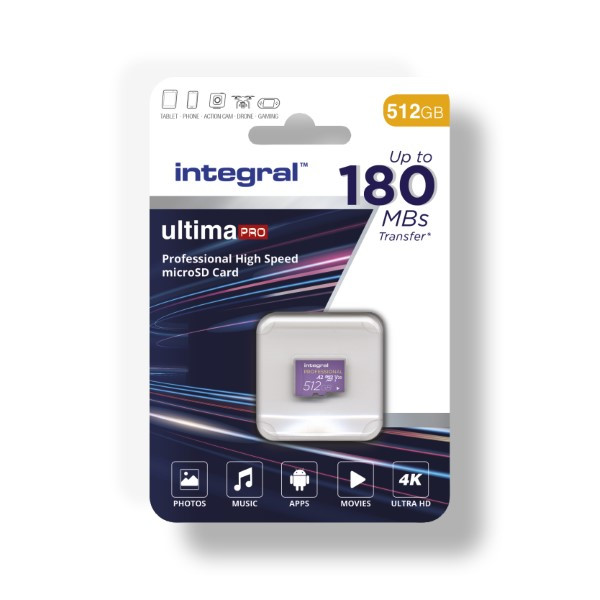 Integral Micro SDXC kaart met adapter | Integral | 512 GB (Class 10) INMSDX512G-180/150V30 K170302157 - 2