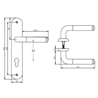 Intersteel Deurklink met cilinderschild | Intersteel | Agatha | 55 mm (Zamak, Chroom) 0016.168329 K010809552 - 