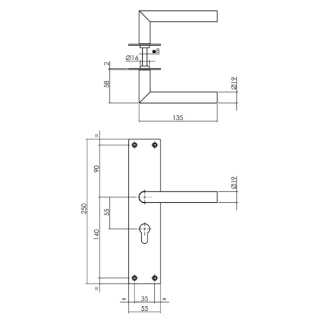 Intersteel Deurklink met cilinderschild | Intersteel | Jura | 55 mm  (RVS, Zwart) 0023.058329 K010808082 - 