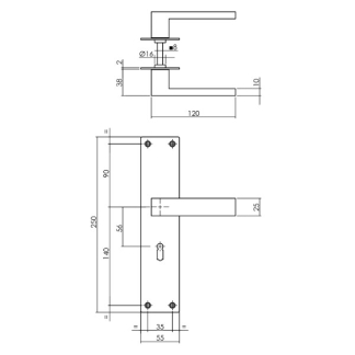 Intersteel Deurklink met sleutelschild | Intersteel | Amsterdam | 56 mm  (RVS, Zwart) 0023.057124 K010808077 - 