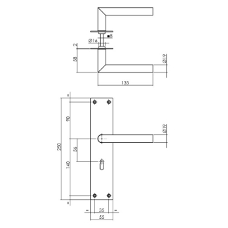 Intersteel Deurklink met sleutelschild | Intersteel | Jura | 56 mm  (RVS, Zwart) 0023.058324 K010808081 - 