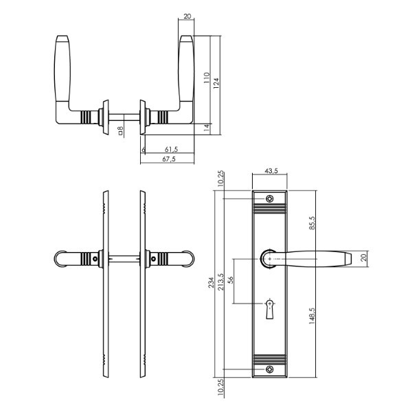 Intersteel Deurklink met sleutelschild | Intersteel | Ton | 56 mm (Messing, Nikkel) 0018.023824 K010809578 - 2