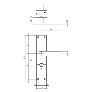 Intersteel Deurklink met wc-sluitingsschild | Intersteel | Amsterdam | 63 mm  (RVS, Zwart) 0023.057165 K010808079 - 