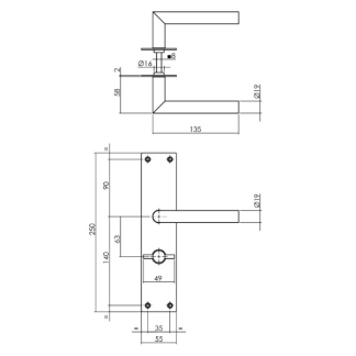 Intersteel Deurklink  met wc-sluitingsschild | Intersteel | Jura | 63 mm  (RVS, Zwart) 0023.058365 K010808083 - 