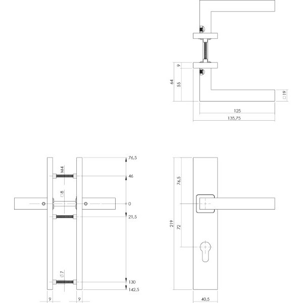 Intersteel Deurkruk met cilinderschild | Intersteel | Vierkant | 72 mm (RVS) 0035.133736 K010809647 - 2