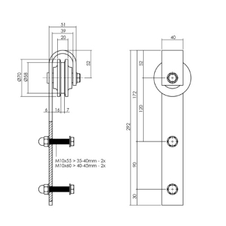 Intersteel Hangrollen schuifdeur | Intersteel | 29 cm (Recht, Set van 2) 0023.450105 K010808026 - 