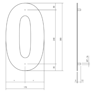 Intersteel Huisnummer 0 | Intersteel | 30 cm (XL, RVS, Mat Zwart) 0023.402110 K010808086 - 