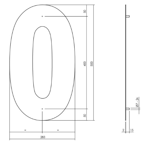 Intersteel Huisnummer 0 | Intersteel | 50 cm (XXL, Geborsteld RVS) 0035402120 K010808116 - 3