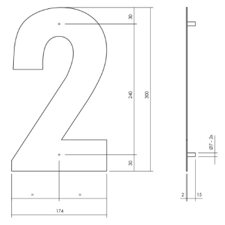 Intersteel Huisnummer 2 | Intersteel | 30 cm (XL, Geborsteld RVS) 0035402112 K010808108 - 