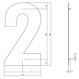 Intersteel Huisnummer 2 | Intersteel | 50 cm (XXL, Geborsteld RVS) 0035402122 K010808118 - 