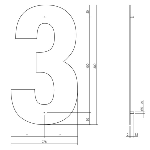 Intersteel Huisnummer 3 | Intersteel | 50 cm (XXL, Geborsteld RVS) 0035402123 K010808119 - 3