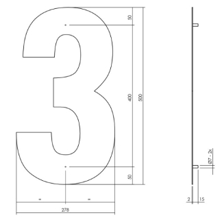 Intersteel Huisnummer 3 | Intersteel | 50 cm (XXL, Geborsteld RVS) 0035402123 K010808119 - 