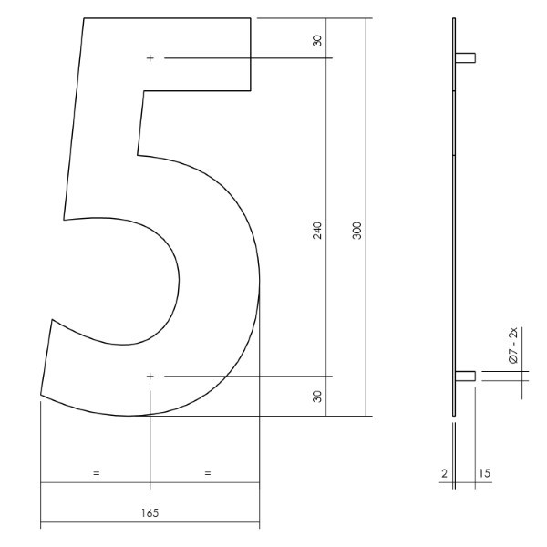 Intersteel Huisnummer 5 | Intersteel | 30 cm (XL, RVS, Mat Zwart) 0023.402115 K010808091 - 3