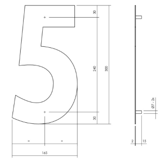 Intersteel Huisnummer 5 | Intersteel | 30 cm (XL, RVS, Mat Zwart) 0023.402115 K010808091 - 