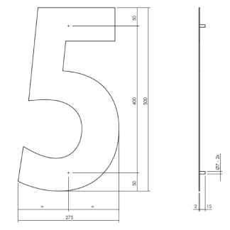 Intersteel Huisnummer 5 | Intersteel | 50 cm (XXL, Geborsteld RVS) 0035402125 K010808121 - 