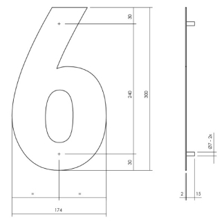 Intersteel Huisnummer 6 | Intersteel | 30 cm (XL, RVS, Mat Zwart) 0023.402116 K010808092 - 