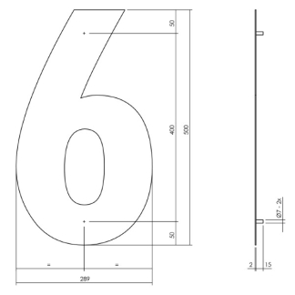 Intersteel Huisnummer 6 | Intersteel | 50 cm (XXL, Geborsteld RVS) 0035402126 K010808122 - 